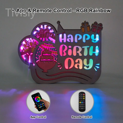 Birthday Music Box - Balloon Wooden Night Light with App Control and Remote Control